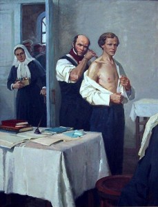 Картина И.Тихого "Пирогов осматривает больного Менделеева"