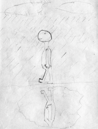Человек под дождём, нарисованный ребёнком