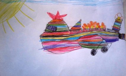 Рисование цветными карандашами «Весёлый самолёт»