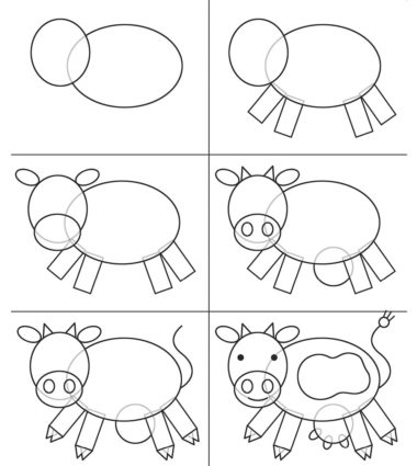 Легкие рисунки животных для детей