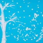 Снег и ёлка, дерево методом тычка на синем фоне